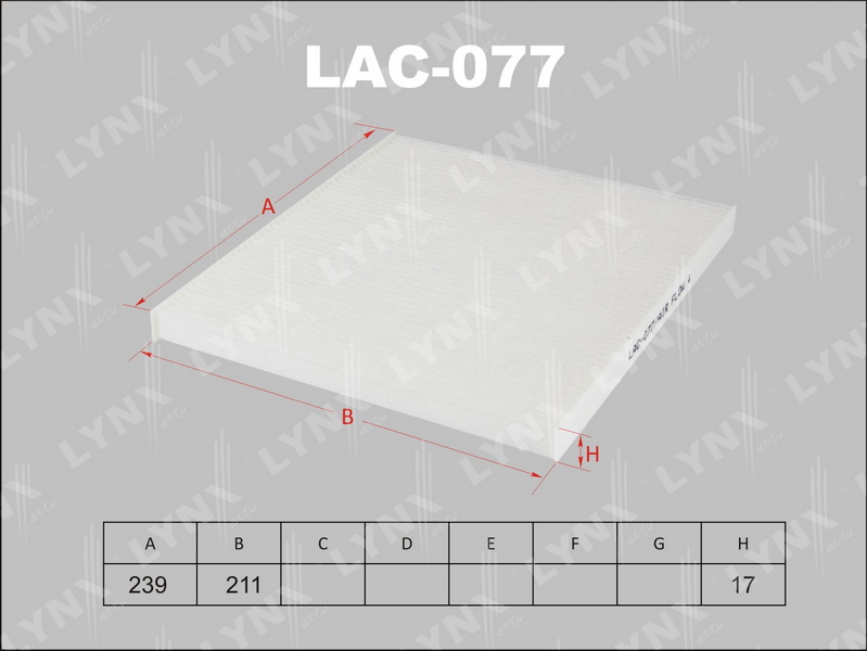 ФИЛЬТРЫ Фильтр салонный LYNX LAC-077 / CU 2434