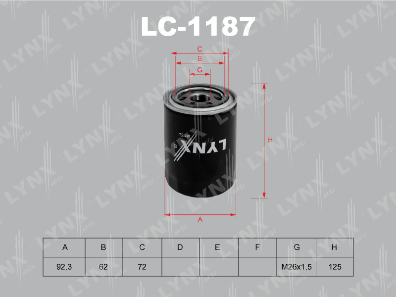 ФИЛЬТРЫ Фильтр очистки масла LYNX LC-1187 / W930/26