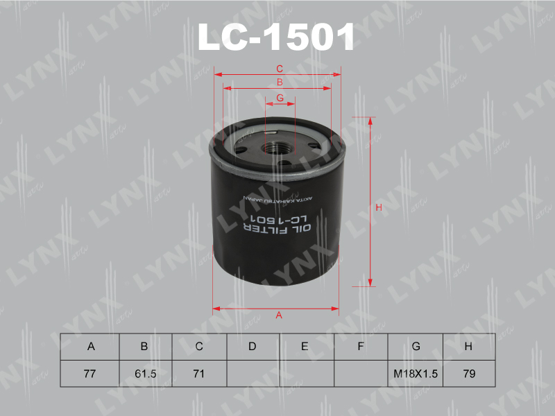 ФИЛЬТРЫ Фильтр очистки масла LYNX LC-1501 / W712/75