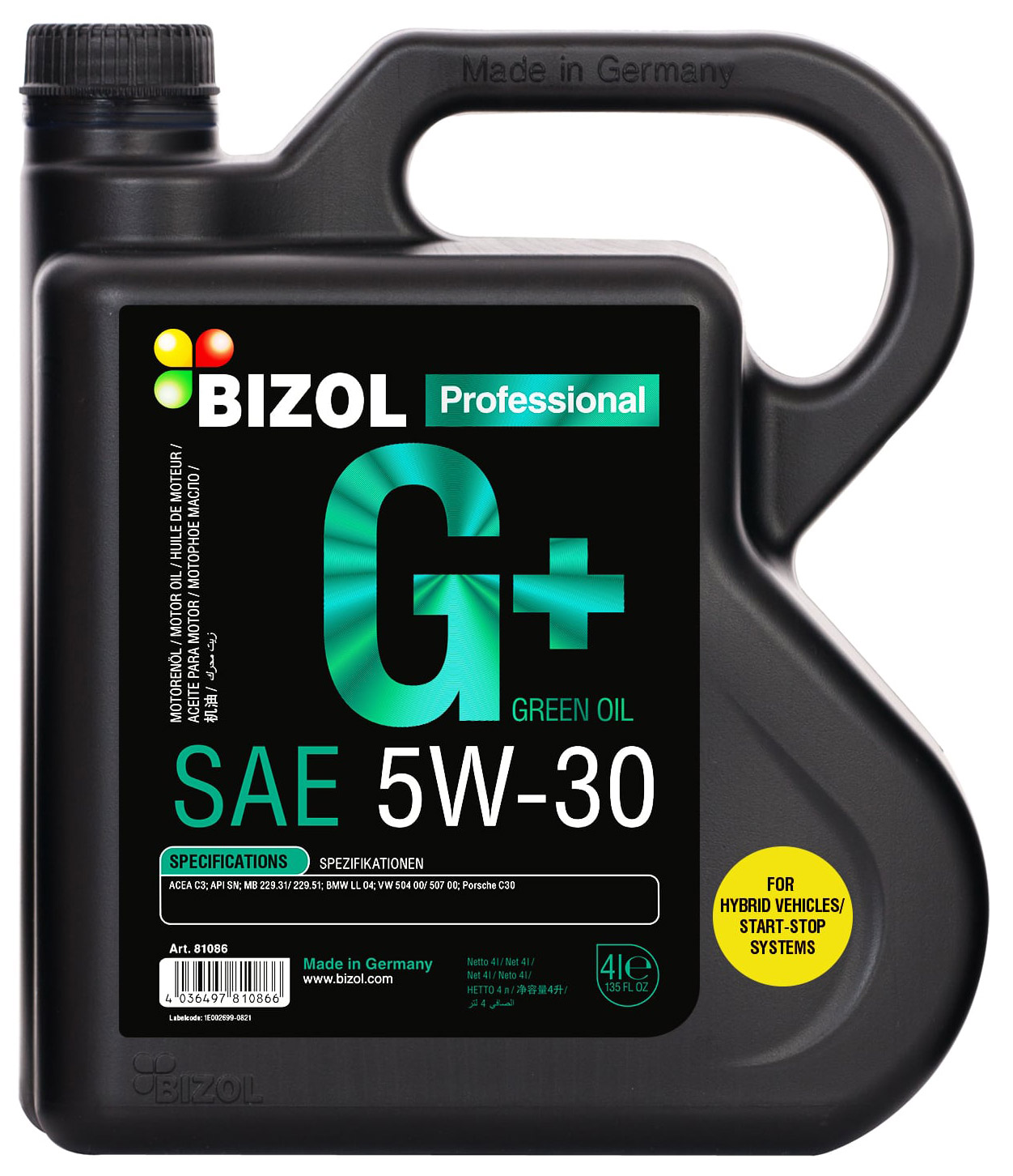 АВТОМАСЛА Моторное масло синтетическое BIZOL Green Oil+ 5W30 4л