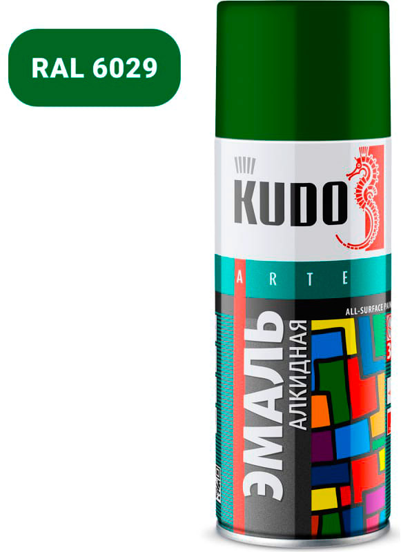 Аксессуары Аэрозольная краска в баллончике KUDO высокопрочная алкидная универсальная зеленый 520 мл. KU-10081