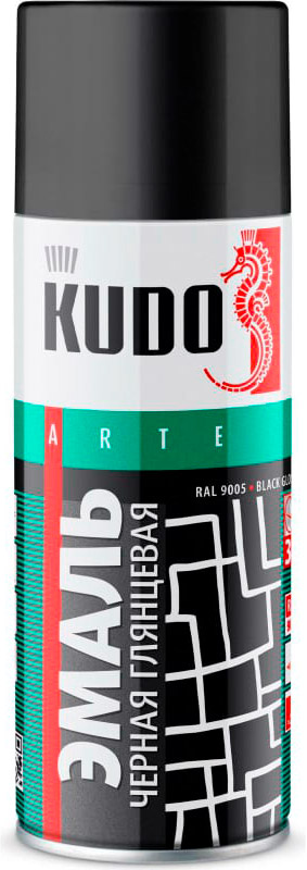 Аксессуары Аэрозольная краска в баллончике KUDO высокопрочная алкидная универсальная черная глянцевая 520 мл. KU-1002