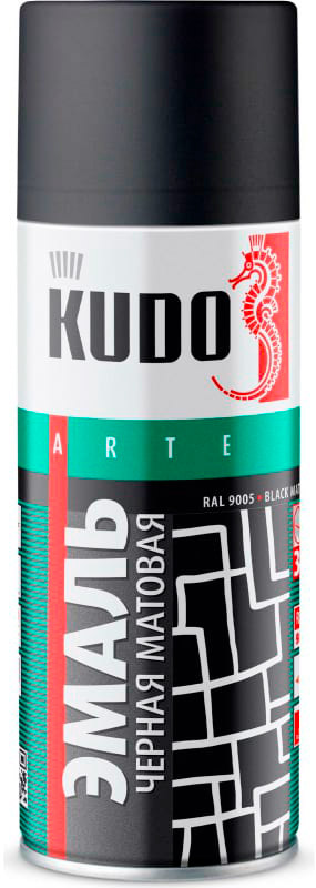 Аксессуары Аэрозольная краска в баллончике KUDO высокопрочная алкидная универсальная чёрная матовая 520 мл. KU-1102