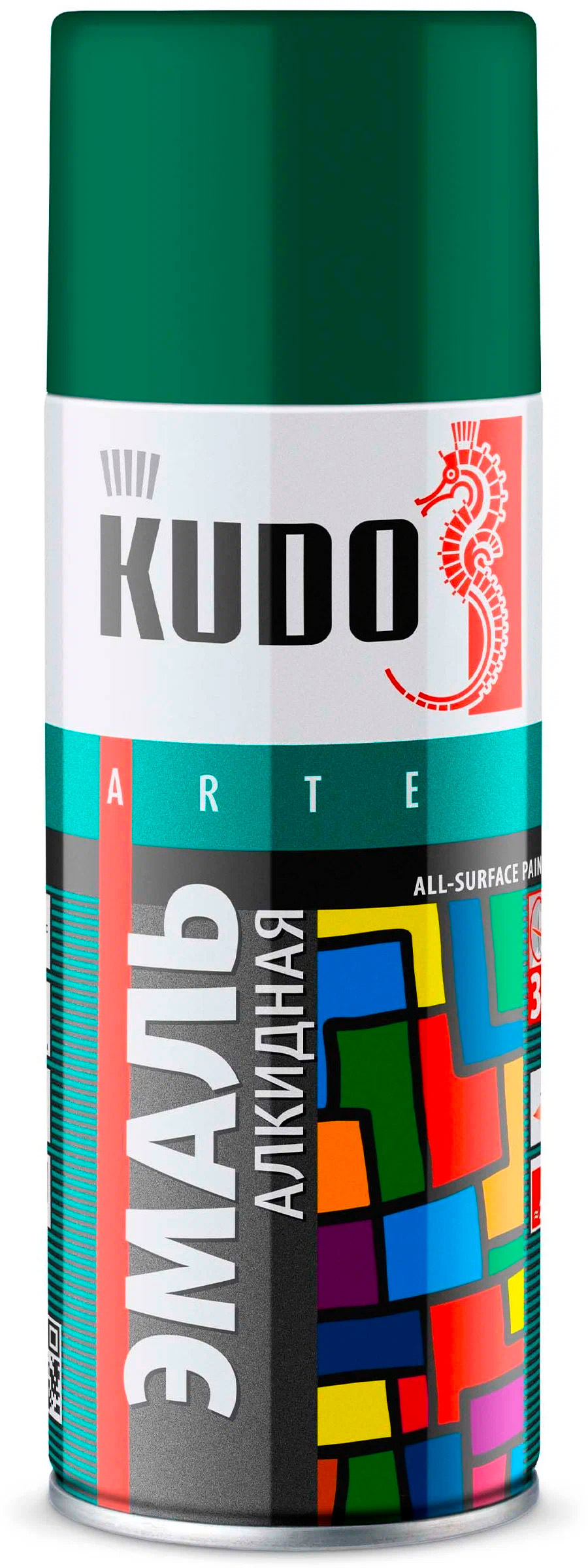 Аксессуары Аэрозольная краска в баллончике KUDO высокопрочная алкидная универсальная темно-зеленый 520 мл. KU-1007