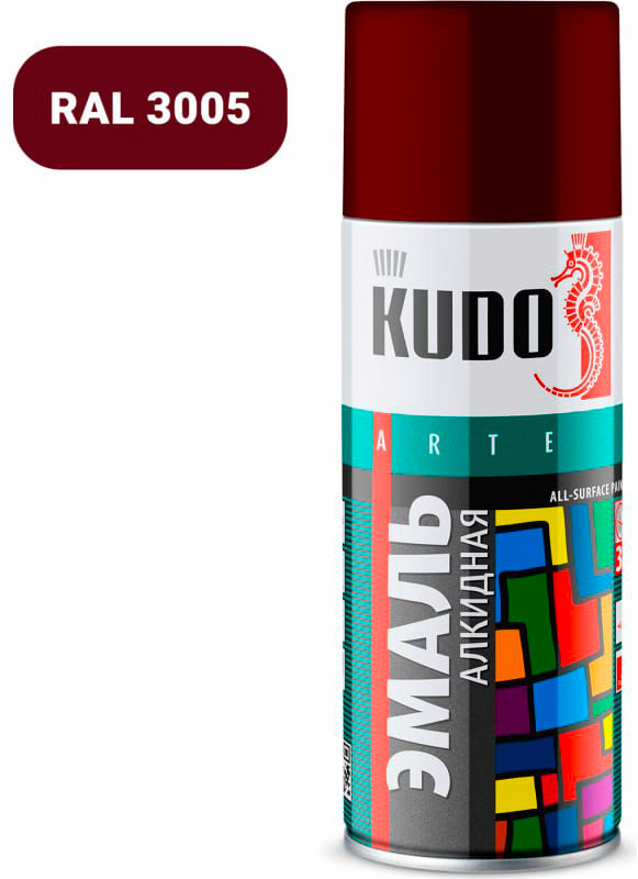 Аксессуары Аэрозольная краска в баллончике KUDO высокопрочная алкидная универсальная бордовый 520 мл. KU-10045