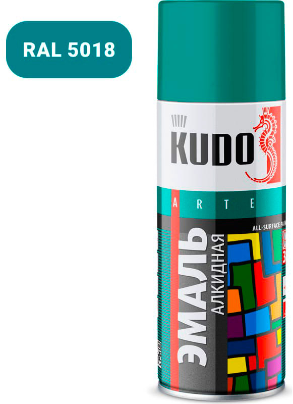 Аксессуары Аэрозольная краска в баллончике KUDO высокопрочная алкидная универсальная бирюзовая 520 мл. KU-1020
