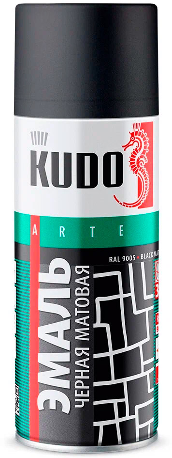 Аксессуары Аэрозольная краска в баллончике KUDO высокопрочная алкидная универсальная чёрная матовая 520 мл. KU-1102