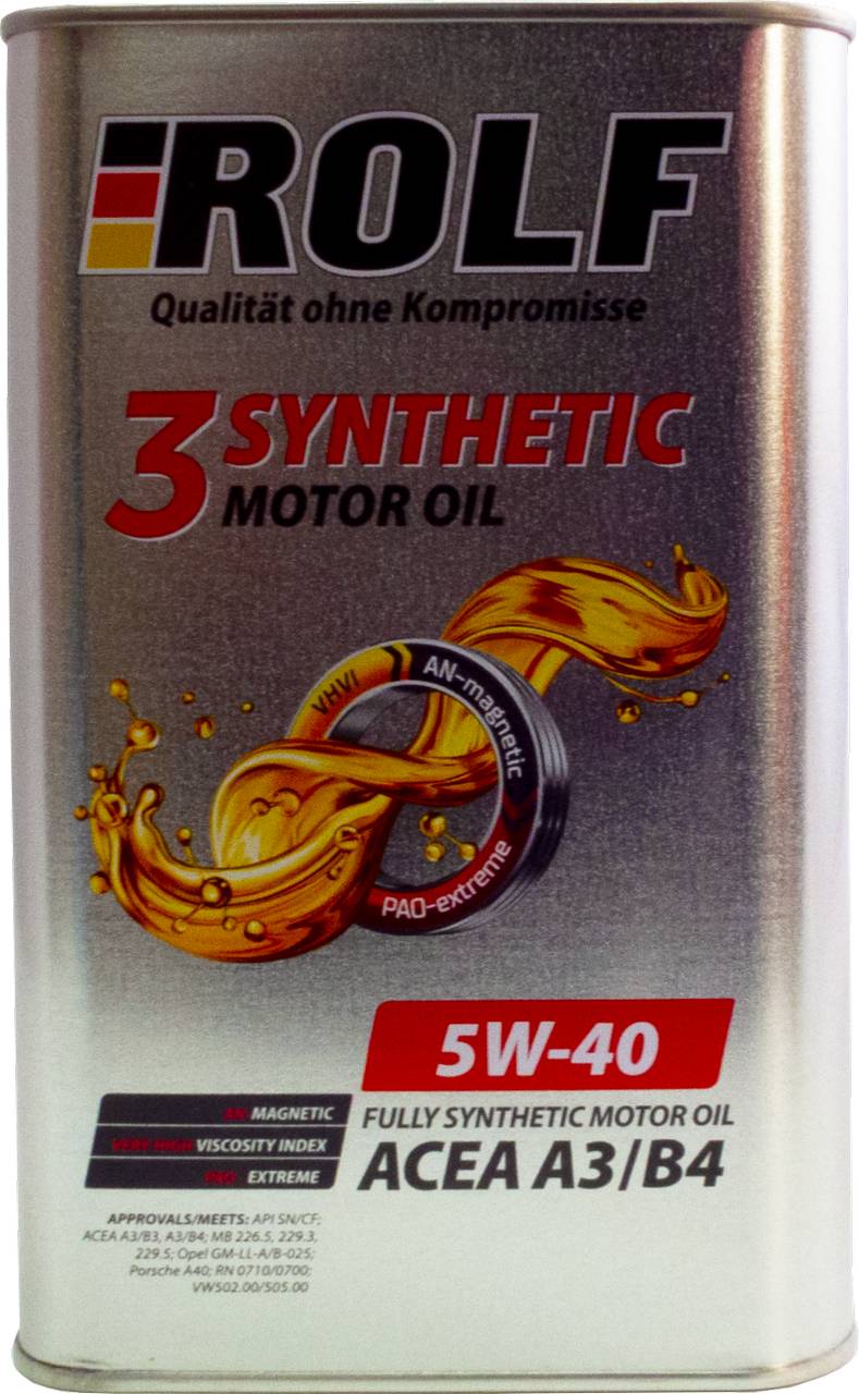 АВТОМАСЛА Моторное масло синтетическое ROLF 3-Synthetic 5W-40 A3/В4 1л.