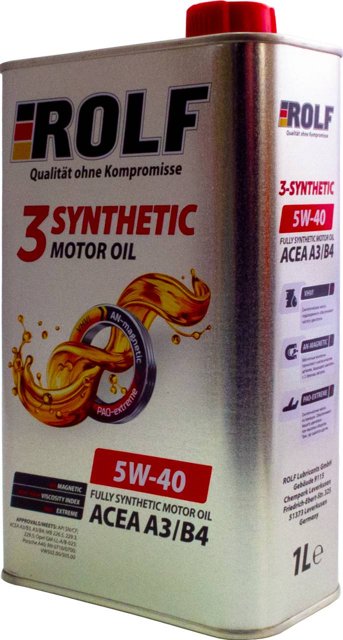 АВТОМАСЛА Моторное масло синтетическое ROLF 3-Synthetic 5W-40 A3/В4 1л.