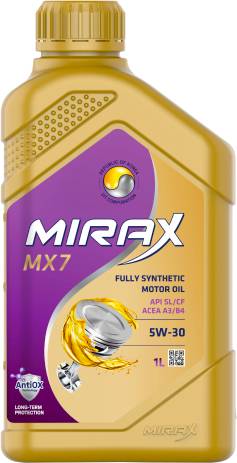 АВТОМАСЛА Моторное масло MIRAX MX7 5W30 A3/B4 SL/CF синтетика 1л