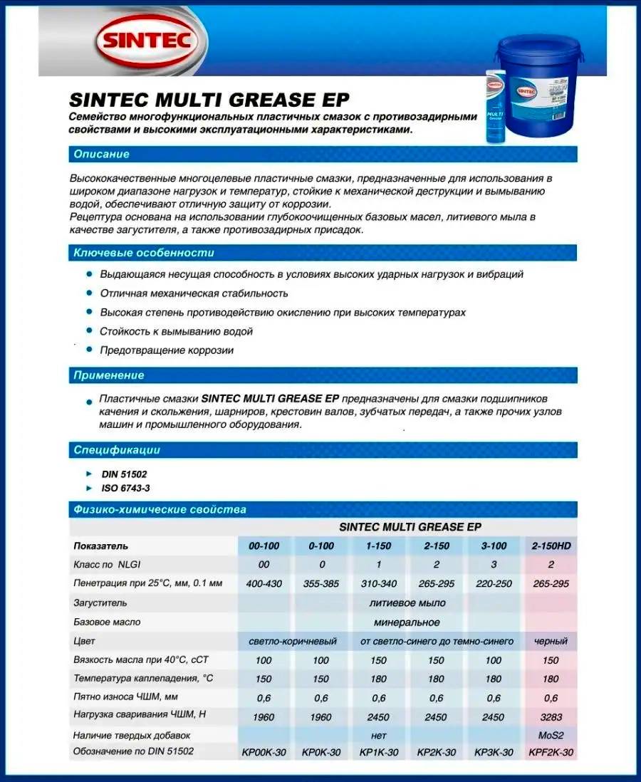 Присадки / Автохимия Пластичная смазка SINTEC MULTI GREASE EP 2-150 390 гр